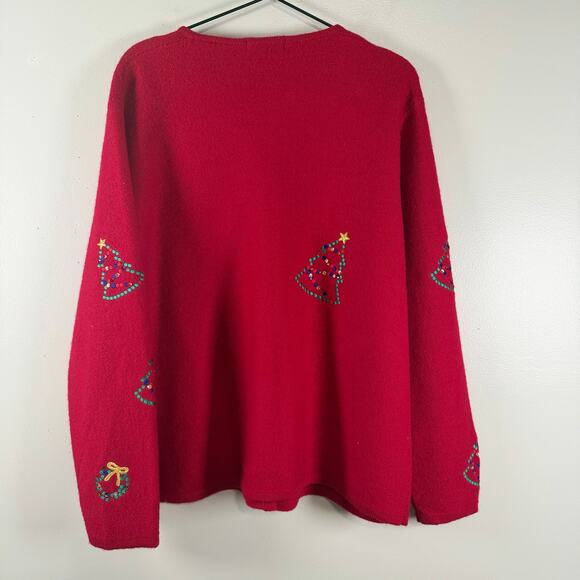 Karen Scott Sport VTG Red Christmas Cardigan Sweater Button Wool Embellished 1X - Picture 6 of 8